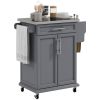 HOMCOM Kitchen Island on Wheels, Gray, with Drawer, Stainless Steel Top, Utility Cart with Towel & Spice Rack