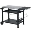 Outsunny Foldable Grill Cart Table, 3-Shelf Outdoor Kitchen Island on Wheels for BBQ & Pizza Oven, Black