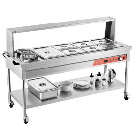 VEVOR Commercial Electric Food Warmer, 7 Pans + 2 Pots Steam Table, 1800W Professional Buffet Catering Food Warmer with Shield Undershelf Wheels
