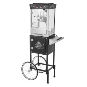 Popcorn Machine with Cart, 8oz Stainless Steel Kettle, 800W Commercial Popcorn Maker, 48 Cups per Batch Theater Style Popper