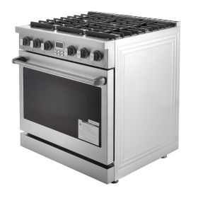 Gas Range Oven, 35.9 In. Width, Freestanding Stainless Steel Stove and Oven with 6 Sealed Cooktop Burners, Easy Reach Racks, Halogen Light