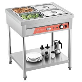 VEVOR 4-Pan Commercial Food Warmer, 4 x 1/2 Pans Electric Steam Table, 1500W Professional Buffet Catering Food Warmer with Undershelf