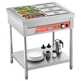 VEVOR 6-Pan Commercial Food Warmer, 6 x 1/3 Pans Electric Steam Table, 1500W Professional Buffet Catering Food Warmer with Undershelf