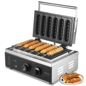 VEVOR Commercial Waffle Stick Maker, 6PCS 1500W Waffle Baker Machine, Non-Stick Stainless Steel Corn Hot Dog Waffle Iron with Temp and Time Control