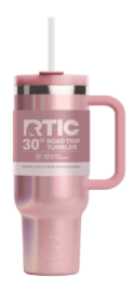 RTIC 30 oz Ceramic Lined Road Trip Tumbler, Leak-Resistant Straw Lid, Dusty Rose Glitter