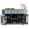 53inch Large Kitchen Island with Drop Leaf,Power Outlet,Door Internal Storage Rack,Rolling Kitchen Cart on 5 Wheels with 5 Open Side Racks for Kitchen