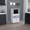Kitchen Pantry 48" H, Two Open Storage Shelves, One for Microwave, Two Doors, Four Legs, White