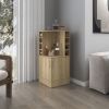 FM FURNITURE Toyei Corner Bar Cabinet with Bottle Rack, Open Shelves, and Hidden Storage, Natural Oak