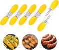 5 Pairs Yellow Corn Cob Holders Stainless Steel Fork Skewers for Corn On The Cob BBQ Tools