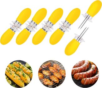 5 Pairs Yellow Corn Cob Holders Stainless Steel Fork Skewers for Corn On The Cob BBQ Tools