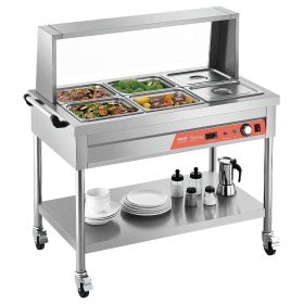 6 x 1/2 Pans Commercial Food Warmer Steam Table with Undershelf and Shield