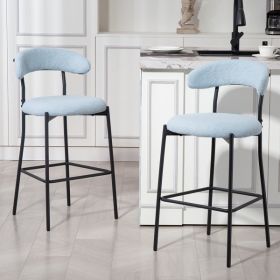 26'' Counter height bar stools Teddy fabric cover kitchen island counter bar stool with black powder coating base and footrest(BLUE)