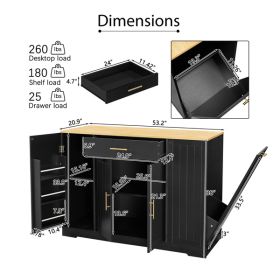 53 inch Large Kitchen Island with Trash Can Storage Cabinet, Islands Table with Drawer and Adjustable Shelves