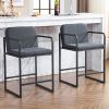 Set of 2,Modern Upholstered Counter Height Bar Stool with Armrests, Metal Frame and Padded Seat, Comfortable Dining Chair for Kitchen Island