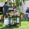 Outsunny Foldable Grill Cart Table, 3-Shelf Outdoor Kitchen Island on Wheels for BBQ & Pizza Oven, Black