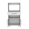 Kitchen Pantry 48" H, Two Open Storage Shelves, One for Microwave, Two Doors, Four Legs, White