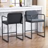 Set of 2,Modern Upholstered Counter Height Bar Stool with Armrests, Metal Frame and Padded Seat, Comfortable Dining Chair for Kitchen Island