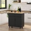 HOMCOM Modern Kitchen Cart, Black, Rolling Island with Storage, Utility Adjustable Shelving