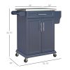 HOMCOM Rolling Island on Wheels, Small Kitchen island cart with Storage, Stainless Steel Countertop for Dining Room, Deep Blue