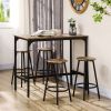 HOMCOM 5-Piece Industrial Dining Set Bar Table and Round Stools Metal Frame for Pub Dining Room