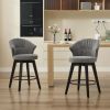 008-Set of 2 Counter Height Swivel Bar Stools, Chenille Upholstered Chairs with Wide Backrest for Bar, Kitchen Island, Dining Room, Dark Grey