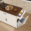 46" Kitchen Island on Wheels with Storage & Power Outlet - Movable Rustic Breakfast Bar Table