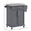 HOMCOM Kitchen Island on Wheels, Gray, with Drawer, Stainless Steel Top, Utility Cart with Towel & Spice Rack