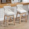 HOMCOM Bar-Height Upholstered Fabric 180Â°Swivel Stools Set of 4 Cream with Nailhead Trim for Pub Areas