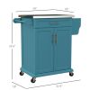 HOMCOM Rolling Island on Wheels, Small Kitchen island cart with Storage, Stainless Steel Countertop for Dining Room, Blue