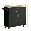 HOMCOM Modern Kitchen Cart, Black, Rolling Island with Storage, Utility Adjustable Shelving