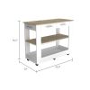 Delos Kitchen Island White, Six Casters, Two Drawers, Lower Open Shelf