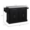 HOMCOM Portable Kitchen Island Cart, Black, on Wheels with Stainless Steel Top, Storage Cabinets, Spice Rack