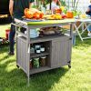 Outsunny Outdoor Grill Cart w/ Stainless Steel Top, Solid Wood Outdoor Kitchen Island w/ Wheels, Storage Cabinets, Gray