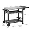 Outsunny Foldable Grill Cart Table, 3-Shelf Outdoor Kitchen Island on Wheels for BBQ & Pizza Oven, Black