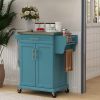HOMCOM Rolling Island on Wheels, Small Kitchen island cart with Storage, Stainless Steel Countertop for Dining Room, Blue