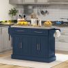 HOMCOM Rollable Kitchen Island with Stainless Steel Top, 2 Drawers, Spice, Knife and Towel Rack and Cabinets, Navy Blue