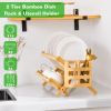 Foldable Two Tier Bamboo Dish Drying Rack - Foldable Space Saving Drainer with Utensil Holder High Quality Kitchen Countertop Organizer for Small Spac