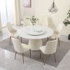 59"Modern Sintered stone dining table with 31.5" round turntable with wood and metal exquisite pedestal with 4pcs Chairs .