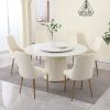 59"Modern Sintered stone dining table with 31.5" round turntable with wood and metal exquisite pedestal with 4pcs Chairs .