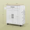 HOMCOM Rollable Kitchen Island with Power Outlets, Drawer, Doors & Versatile Storage on Wheels, White