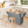 HOMCOM Utility Kitchen Cart, Dark Gray, on Wheels with Drop-Leaf, Rubber Wood Top, Storage Cabinets