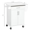 HOMCOM Kitchen Cart on Wheels, White, with Stainless Steel Countertop, Drawer, Towel & Spice Rack