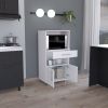 Kitchen Pantry 48" H, Two Open Storage Shelves, One for Microwave, Two Doors, Four Legs, White