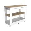 Delos Kitchen Island White, Six Casters, Two Drawers, Lower Open Shelf