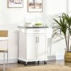 HOMCOM Kitchen Cart on Wheels, White, with Stainless Steel Countertop, Drawer, Towel & Spice Rack
