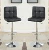 Black Faux Leather Bar Stool Counter Height Chairs Set of 2 Adjustable Height Kitchen Island Stools Modern