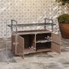 Outsunny 2-Tier Shelf PE Rattan Outdoor Bar Table, Glass Top Outdoor Serving Cart with Cabinet, Mixed Brown
