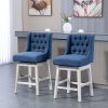 HOMCOM 27" Swivel Bar Stools Set of 2, Counter Height with Linen Upholstery and Button Tufted Design, Blue