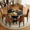 Table and chair set.A 47.3-inch diameter modern spliced color circular dining table - double-layer storage.Paired With 6 brown technology fabric dinin