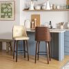 HOMCOM Bar Stools Set of 2 Counter Height Swivel PU Leather Tufted Back Footrest Beige for Kitchen